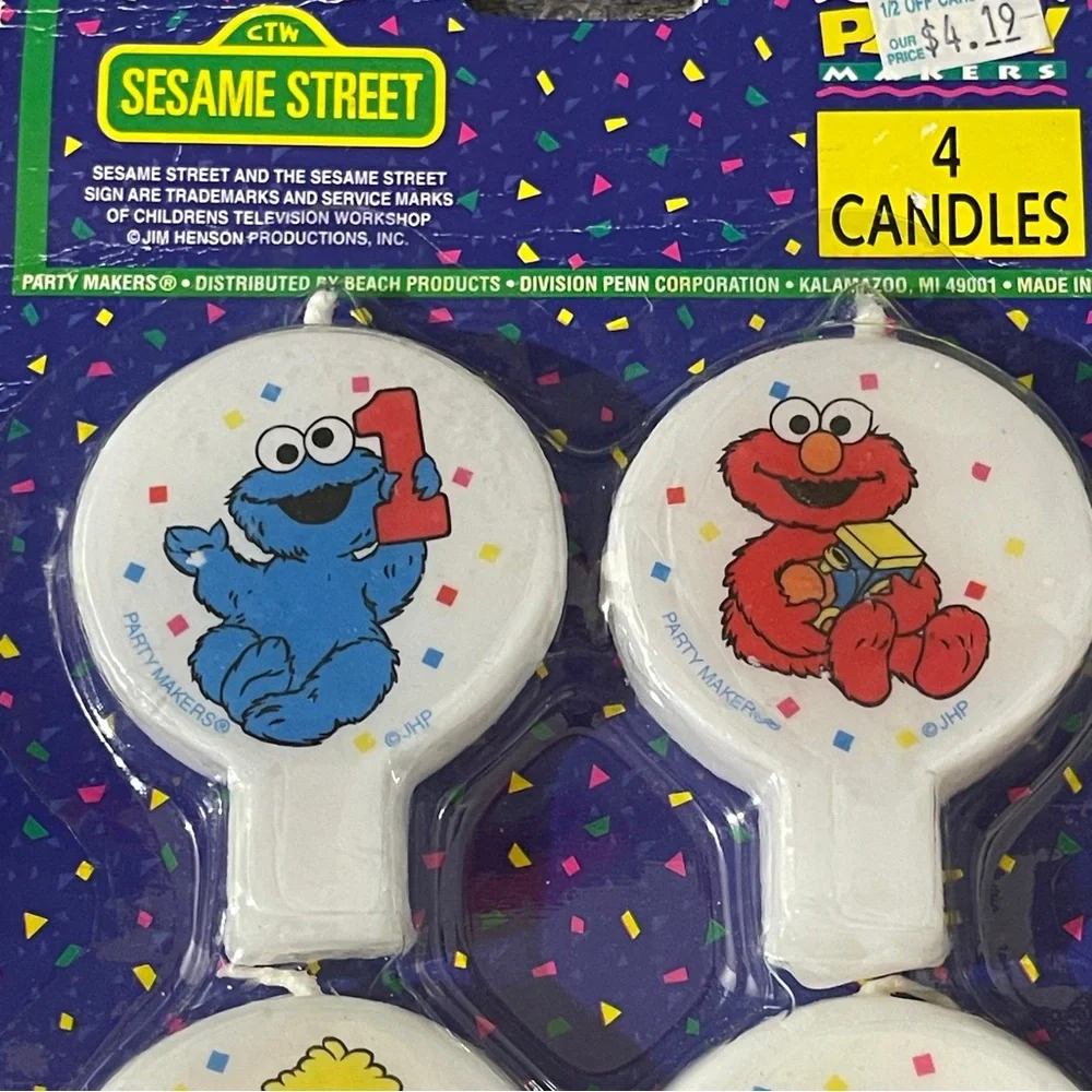 Vintage Sesame Street “You’re 1!” Birthday Cake Candle Elmo Big Bird Cookie New